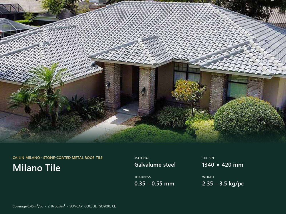 Cailin Milano stone-coated steel roofing project